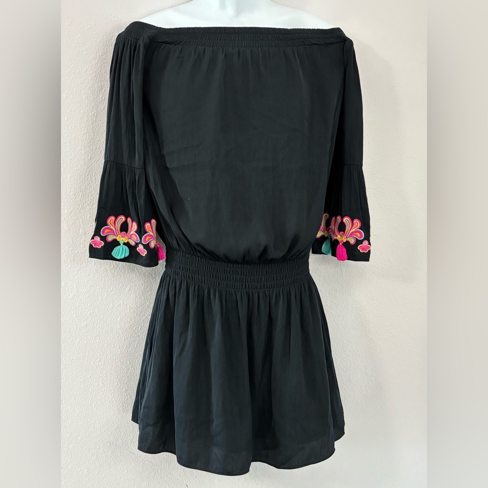LILLY PULITZER Black Dress or Cover Up Flared Sleeves & Tassels Size S